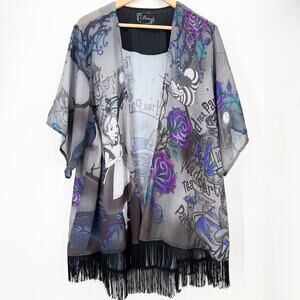 Disney Alice in Wonderland Mad Tea Party Fringe Kimono OS Gothic Boho